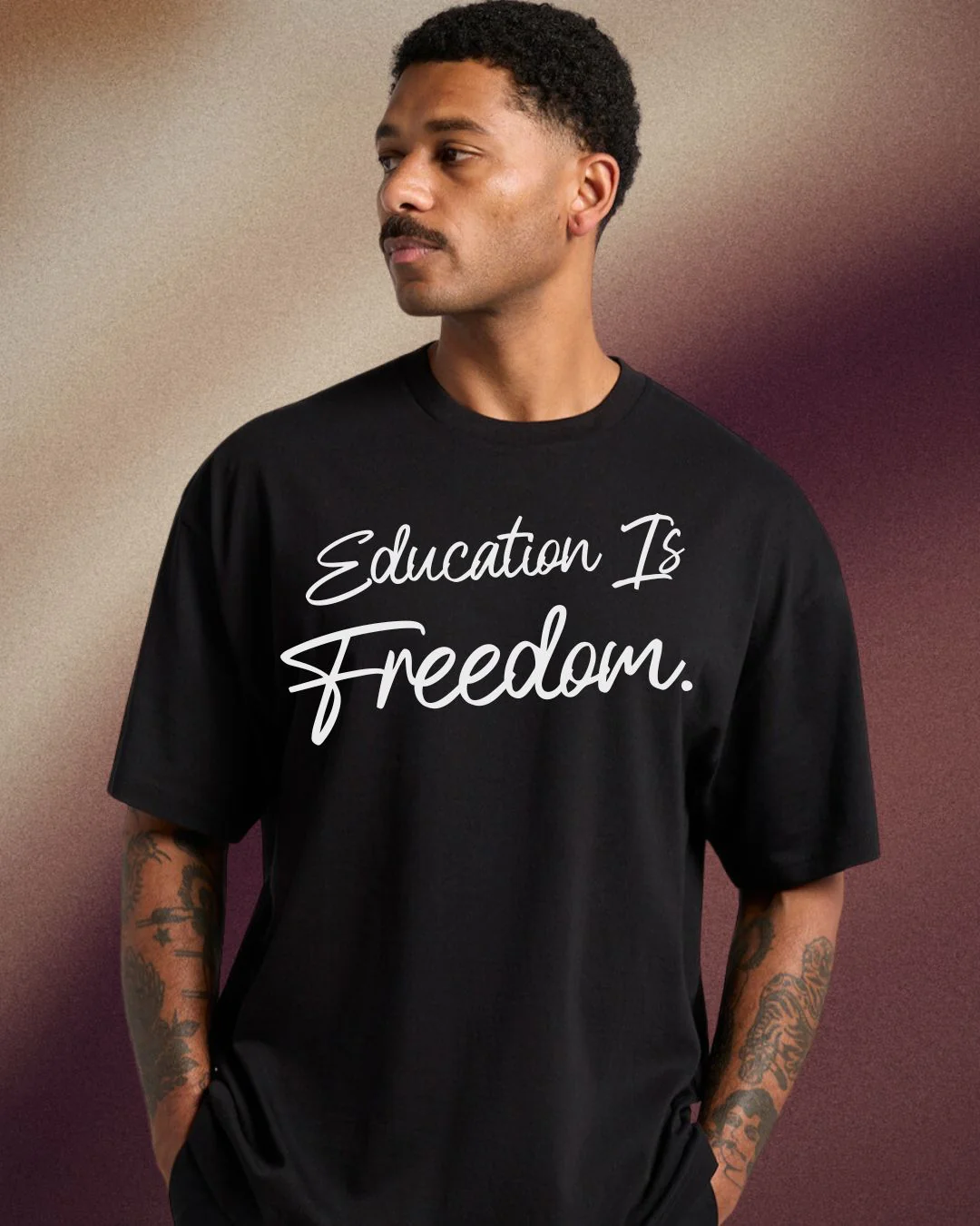 Unisex Black History Month "Education is Freedom" Oversized Tee - SPGBK - Image 2